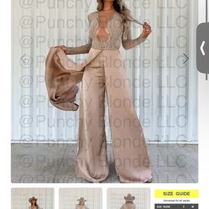 Chic Beige Wide Leg and Body Suit with Embellished Bodice-never worn